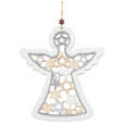Anděl dřevěný se stříbrným glitrem Bílý 15 x 17 cm