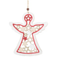 Anděl dřevěný se zlatým glitrem Červený 15 x 17 cm