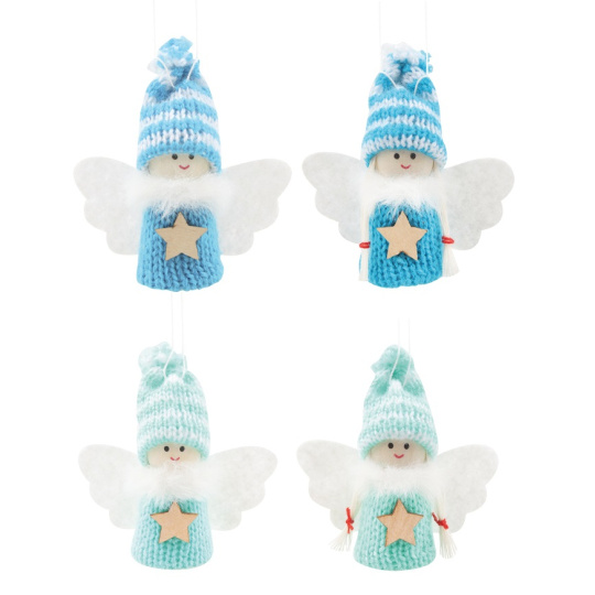 Anděl s dřevěnou hvězdičkou na zavěšení 7,5 cm mix motivů