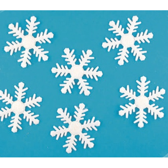 Vločka bílá glitrová s lepíkem v sáčku 6 cm 6 kusů