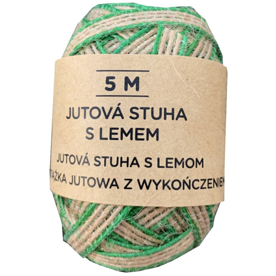 Albi Jutová stuha Přírodní se zeleným lemem 5 m