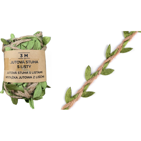 Albi Jutová stuha s listy Přírodní 3 m