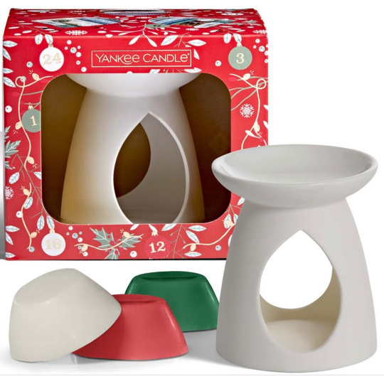 Yankee Candle Vonný vosk do aromalampy 3 x 22 g + keramická aromalampa, vánoční dárková sada 2021 Yankee Candle Vonný vosk do aromalampy 3 x 22 g + keramická aromalampa, vánoční dárková sada 2021