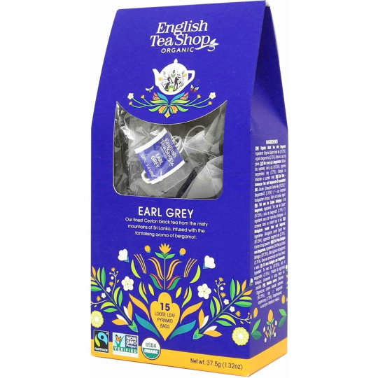 English Tea Shop Bio Earl Grey Černý čaj 15 kusů bioodbouratelných pyramidek čaje 37,5 g English Tea Shop Bio Earl Grey Černý čaj 15 kusů bioodbouratelných pyramidek čaje 37,5 g
