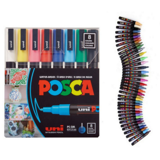 Posca Univerzální sada akrylátových popisovačů 0,9 - 1,3 mm Základní barvy 8 kusů PC-3M