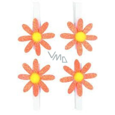 Kytičky oranžové s glitry na kolíčku 5 cm 4 kusy v sáčku