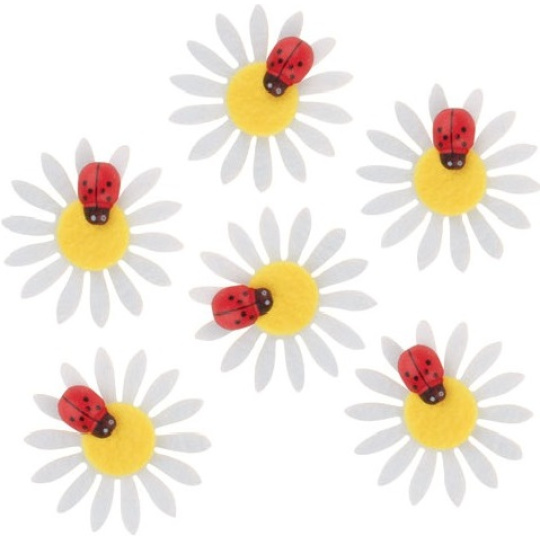 Kopretiny z filcu s beruškou 4 cm 6 kusů v sáčku