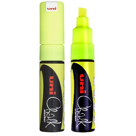 Uni Mitsubishi Chalk Marker Křídový popisovač fluo-žlutý 8 mm, PWE-8K