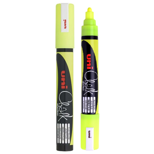Uni Mitsubishi Chalk Marker křídový popisovač fluo-žlutý 1,8-2,5 mm, PWE-5M