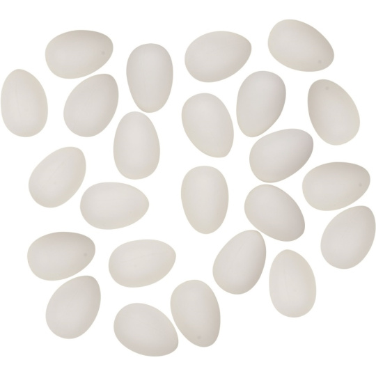 Vajíčka plastová k dozdobení bez šňůrky bílá 4 cm 24 kusů v sáčku