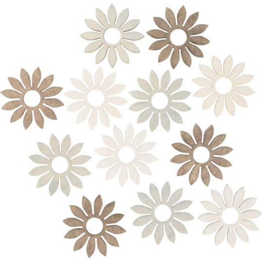 Kytka dřevěná béžovo-hnědá 4 cm 12 kusů