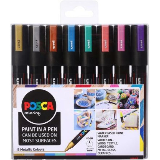 Posca Univerzální sada akrylátových popisovačů 1,8 - 2,5 mm Mix metalických barev 8 kusů PC-5M Posca Univerzální sada akrylátových popisovačů 1,8 - 2,5 mm Mix metalických barev 8 kusů PC-5M