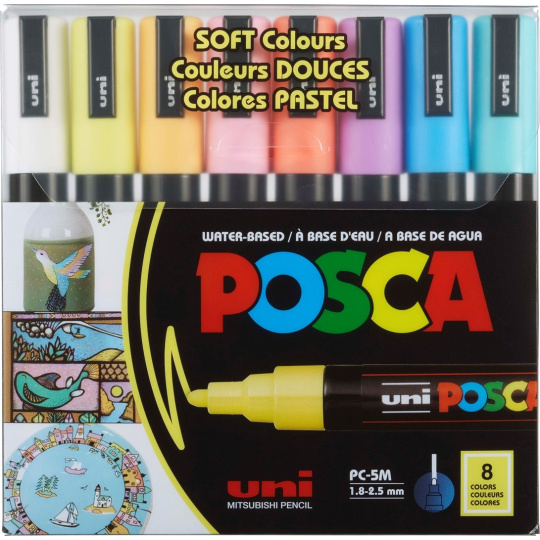 Posca Univerzální sada akrylátových popisovačů 1,8 - 2,5 mm Mix pastelových barev 8 kusů PC-5M Posca Univerzální sada akrylátových popisovačů 1,8 - 2,5 mm Mix pastelových barev 8 kusů PC-5M