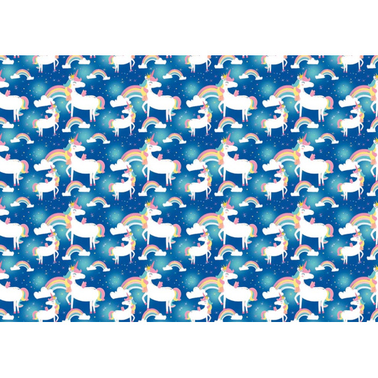 Ditipo Dárkový balicí papír 70 x 100 cm Modrý s jednorožcem 2 archy