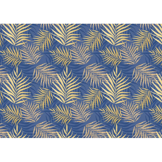 Ditipo Dárkový balicí papír 70 x 100 cm Modrý se zlatým kapradím 2 archy