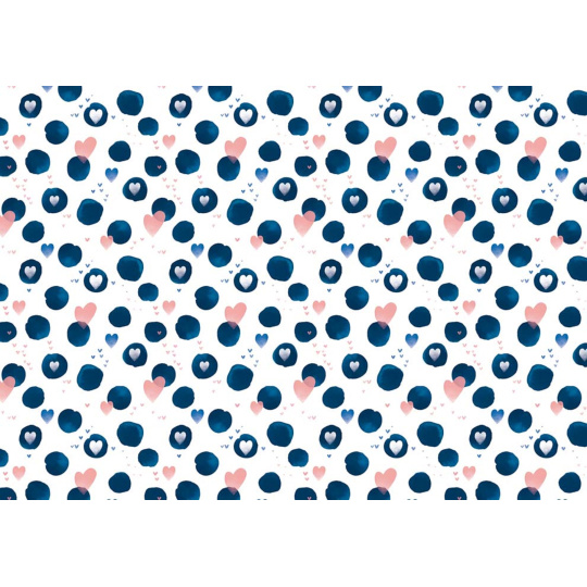 Ditipo Dárkový balicí papír 70 x 100 cm Bílý se srdíčky a modrými kolečky 2 archy