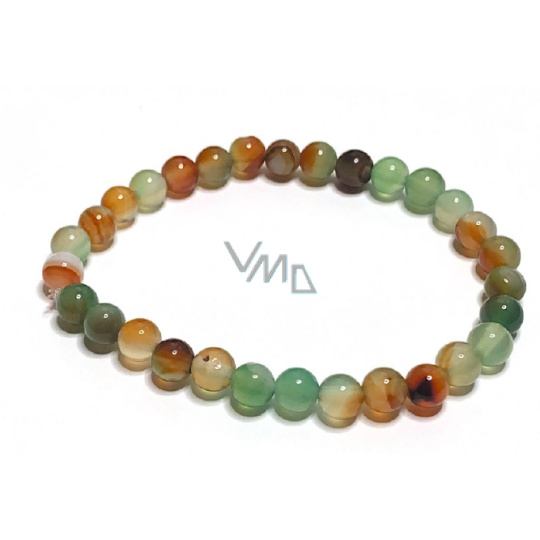 Achát paví náramek elastický přírodní kámen, kulička 6 mm / 16 - 17 cm