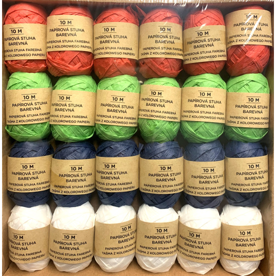 Albi Raffia papírová stuha Modrá, červená, zelená a bílá 24 x 10 m krabička