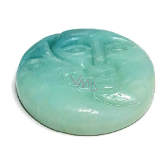 Amazonit tvář slunce a měsíc ručně vyřezávaný přírodní kámen 5 cm, kámen naděje