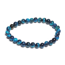 Tygří oko modré náramek elastický přírodní kámen, kulička 6 mm / 16 - 17 cm, kámen slunce a země, přináší štěstí a bohatství
