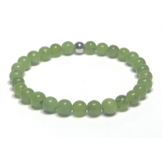Nefrit Kanadský náramek elastický přírodní kámen, kulička 6 mm / 16 - 17 cm, kámen klidu
