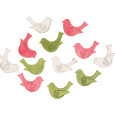 Ptáčci dřevění zeleno-růžovo-bílí 4 cm 12 kusů
