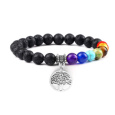 Čakrový náramek Strom života + Láva černá, elastický přírodní kámen, kulička 8 mm / 16 - 17 cm, zrozen ze čtyř živlů