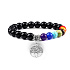 Čakrový náramek elastický Strom života + Obsidian, přírodní kámen, kulička 8 mm / 16 - 17 cm, kámen záchrany