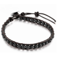 Fekete láva, bőr karkötő természetes kővel, kézzel készített, zárható, 4 mm-es golyó / 17 - 23 cm, a négy elem szülötte