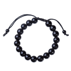 Obsidian Fitness, Fogyókúrás karkötő természetes kőből, kézzel fonott, állítható méret, 10 mm-es golyó, mentőkő