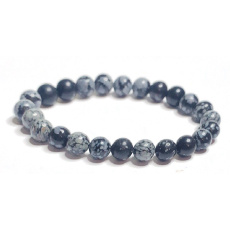 Obsidian vločkový náramek elastický přírodní kámen, kulička 8 mm / 16 - 17 cm, kámen záchrany