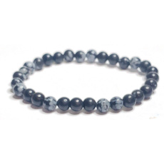 Obszidián pelyhes karkötő rugalmas természetes kő, 6 mm-es golyó / 16 - 17 cm, megmentő kő