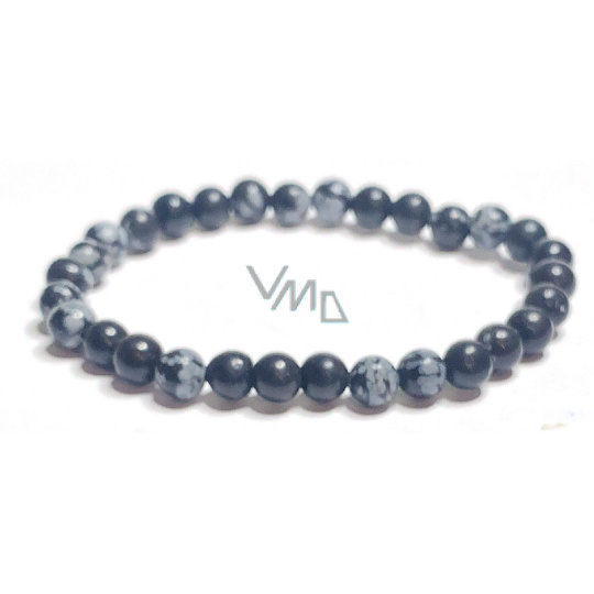 Obsidian vločkový náramek elastický přírodní kámen, kulička 6 mm / 16 - 17 cm, kámen záchrany Obsidian vločkový náramek elastický přírodní kámen, kulička 6 mm / 16 - 17 cm, kámen záchrany