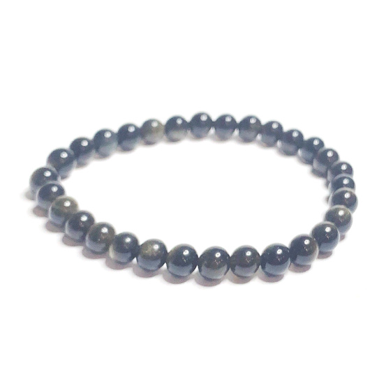 Obsidian zlatý náramek elastický přírodní kámen, kulička 6 mm / 16 - 17 cm, kámen záchrany