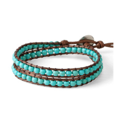 Tyrkenit skórzany brązowy bransoletka naturalny kamień zawijany 2 sznurków ręcznie pleciony kulka 6 mm / około 35 cm, kamień młodych ludzi, szuka celu życiowego