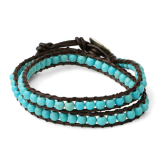 Tyrkenit kožený černý náramek přírodní kámen zavinovací 2 prameny ručně pletený kulička 6 mm / 35 cm, kámen mladých lidí, hledá životní cíl