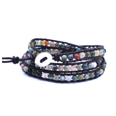 Achát Indyjski skórzany brązowy naszyjnik naturalny kamień ręcznie pleciony kulka 4 mm / 34 + 5 cm, zapinany, dostarczany z siłą i energią