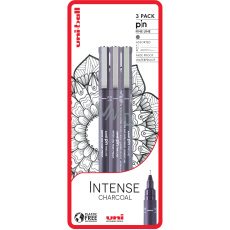 Uni Pin Intense Charcoal Sada kreslících linerů se speciálním inkoustem 0,1/0,5 mm/štětec Tmavě šedá 3 kusy Uni Pin Intense Charcoal Sada kreslících linerů se speciálním inkoustem 0,1/0,5 mm/štětec Tmavě šedá 3 kusy
