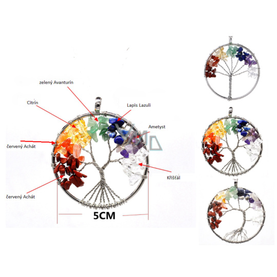 7 čaker Strom života přívěsek přírodní kámen, léčivý 5 cm