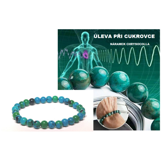 Chryzokol przeciw cukrzycy, elastyczna bransoletka, kulka 6 mm / 16 - 17 cm, kamień króla Salomona