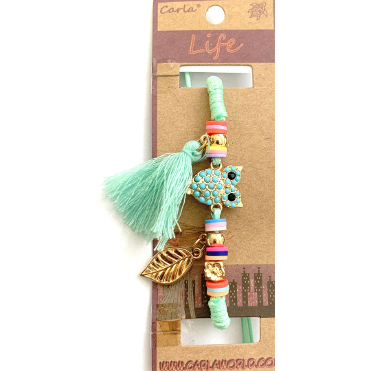 Albi Šperk náramek pletený Sova symbol moudrosti, Střapec ochrana, energie 1 kus různé barvy