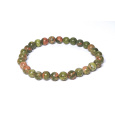 Bransoletka Unakit elastyczna naturalny kamień, kuleczka 6 mm / 16 - 17 cm, kamień osobistego wzrostu i wizji