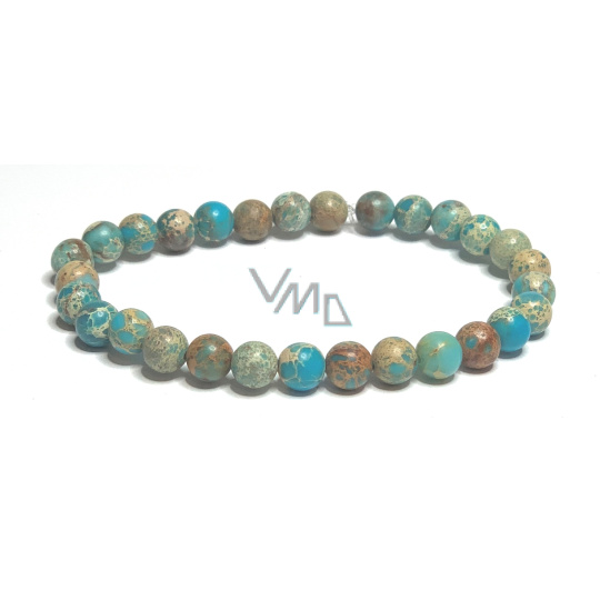 Jaspis / Regalit Imperiální mořský sediment tyrkysový náramek elastický směsný minerál, kulička 6 mm / 16 - 17 cm