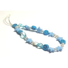 Přívěsek na mobilní telefon proti ztrátě s korálky, smajlík, hvězdičky, obvod 26,5 cm Přívěsek na mobilní telefon proti ztrátě s korálky, smajlík, hvězdičky, obvod 26,5 cm