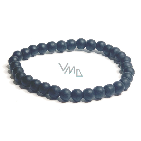 Achát černý matný náramek elastický přírodní kámen, kulička 6 mm / 16 - 17 cm, dodává odvahu a sílu
