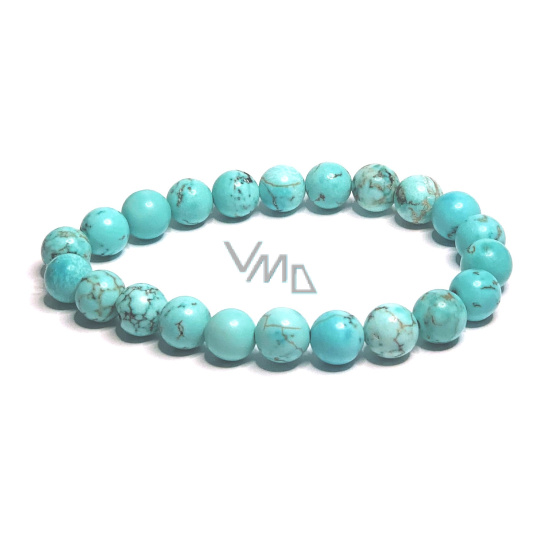 Tyrkenit matný náramek elastický přírodní kámen, kulička 8 mm / 16 - 17 cm, kámen mladých lidí, hledá životní cíl