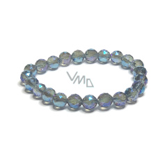 Křišťál Aqua aura modrá fazet polopokovený povrch, náramek elastický přírodní kámen, kulička 8 mm / 16 - 17 cm, kámen kamenů