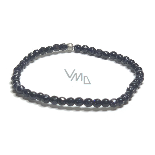 Goldstone modrý Avanturin fazet náramek elastický, kulička 4 mm / 16 - 17 cm, kámen ambicí