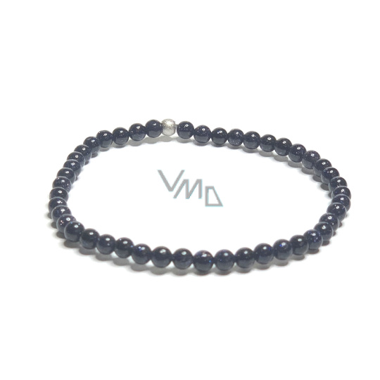 Goldstone modrý Avanturin náramek elastický, kulička 4 mm / 16 - 17 cm, kámen ambicí