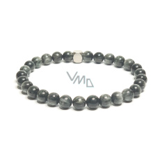 Sokolí oko / Hawk Eye náramek elastický přírodní kámen, kulička 6 mm / 16 - 17 cm, kámen moudrých předků